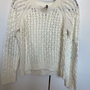 Cream Crew Neck Cable Knit Sweater